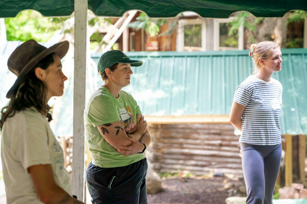 Woman telling a story to a small group